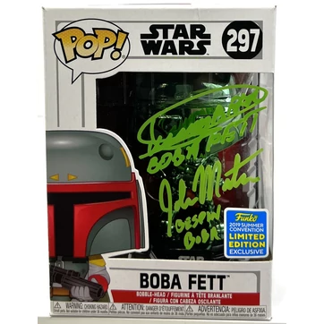 John Morton & Dickey Beer Autographed Boba Fett Funko Pop  Con Edition JSA certifikációval