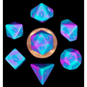 FanRoll Mini Dice Set Turquoise and Purple Marble (7)
