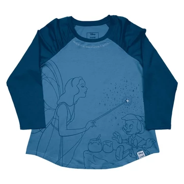Pinocchio by Loungefly Tee T-Shirt Unisex Blue Fairy Shirred Raglan