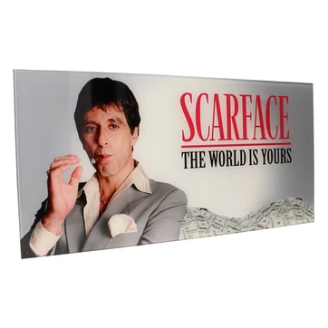 Scarface Glass Poster The World Is Yours (Grey Background) 60 x 30 cm