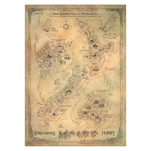 The Hobbit Art Print New Zealand Map of Middle Earth 50 x 70 cm