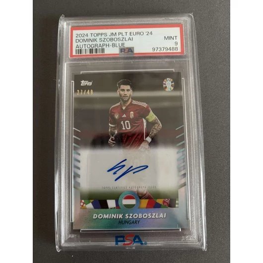  Dominik Szoboszlai Auto 27/49 Hungary Topps Mourinho Platinum Blue kártya