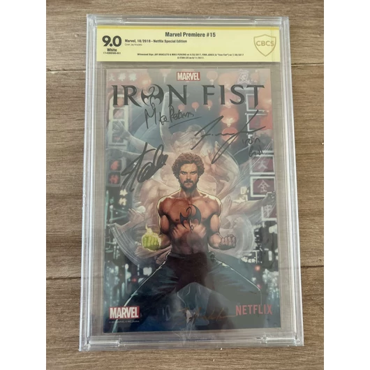 Marvel Premiere #15 CBCS 9.0 Stan Lee, Finn Jones ( Iron Fist) Mike Perkins és Jay Anacleto által dedikált képregény