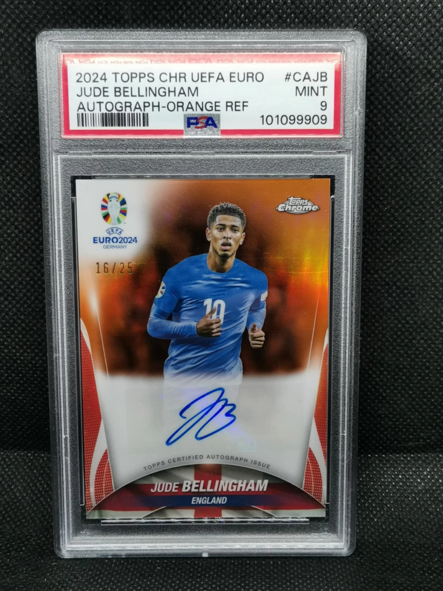 2024 Topps Chrome Jude Bellingham  /25 Auto, dedikált orange reflaktor kártya 